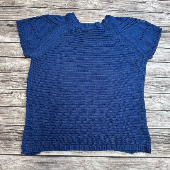 Fever Women's Open Crochet Short Sleeve Sweater Blouse Royal Blue S SM Small Rib - Picture 12 of 12